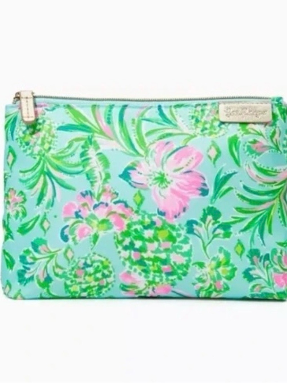 Lilly Pulitzer Mint Green & Pink Floral Cosmetic Pouch